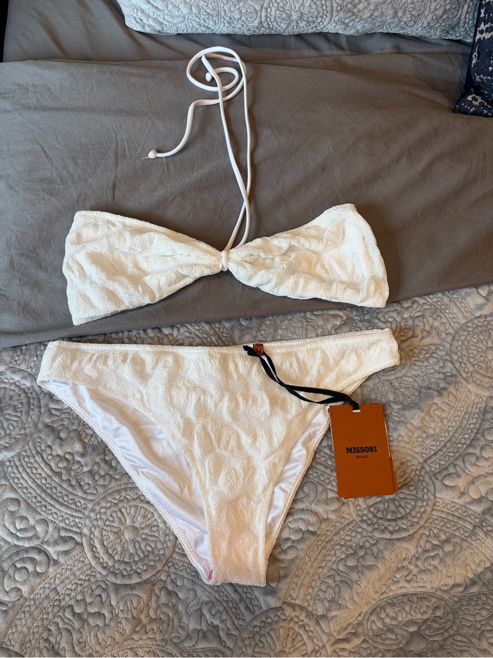 Missoni Off White Knit Bandeau Bikini with Halter Tie